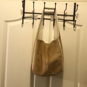 Old Navy Sherpa Lined Tan Faux Suede Bag